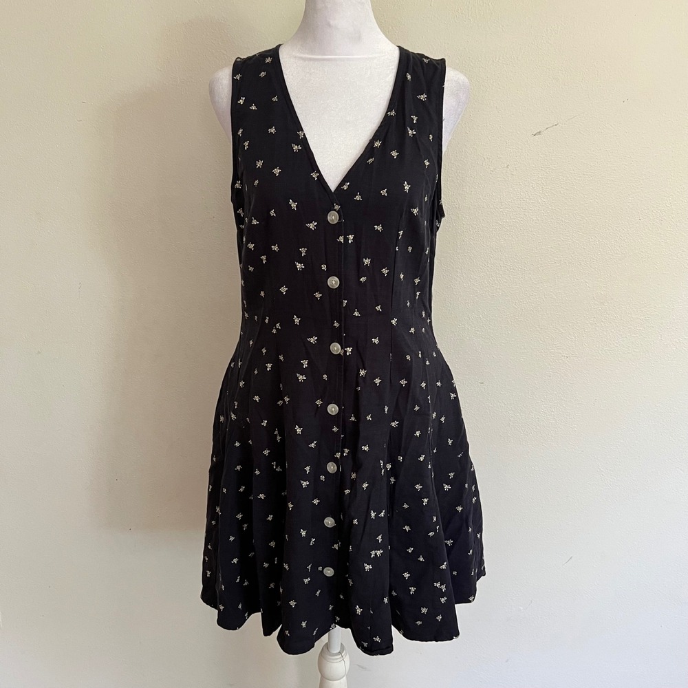 Universal Thread Navy Blue Floral Button Front Sleeveless Mini Dress A line S